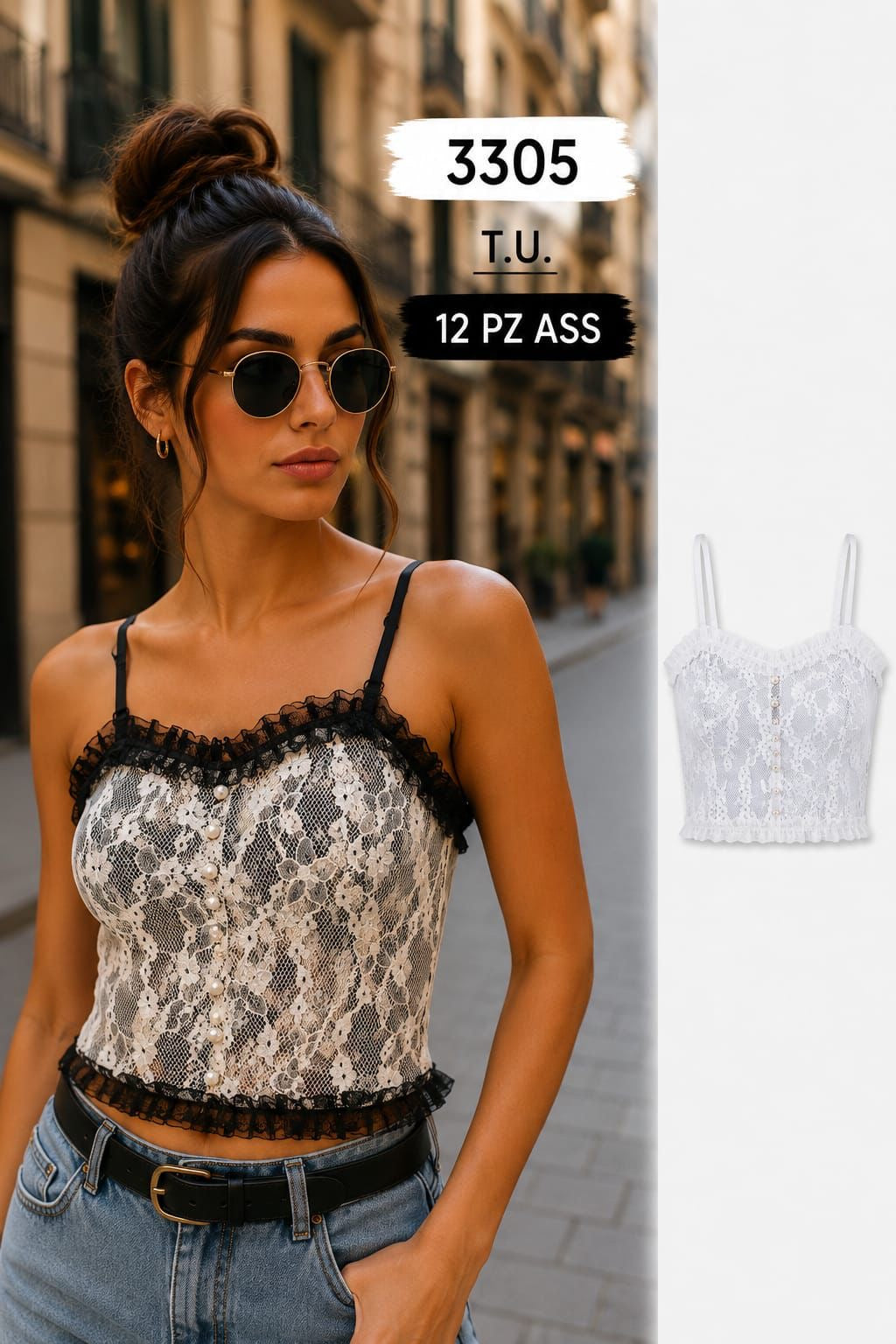 Top fiorellini e merletto art.3305