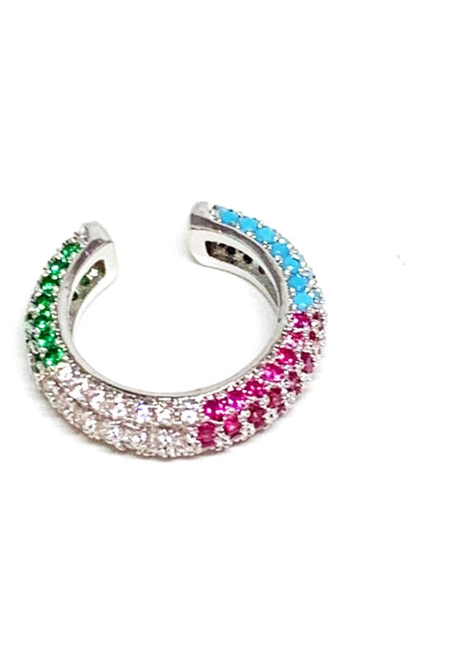 Set due pezzi Ear cuff con zirconi colorati base argento