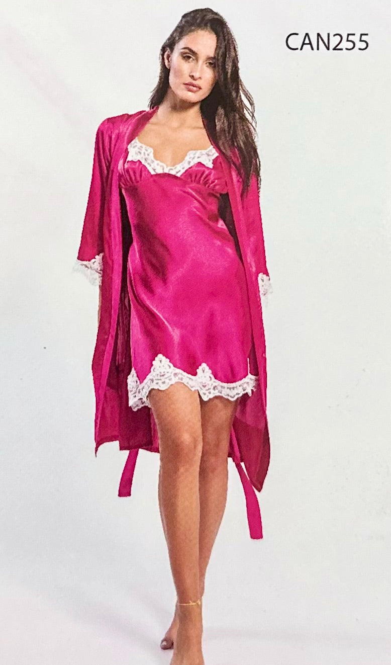 Lingerie Completo satin canotta e vestaglia mambo art.can255 Fuxia