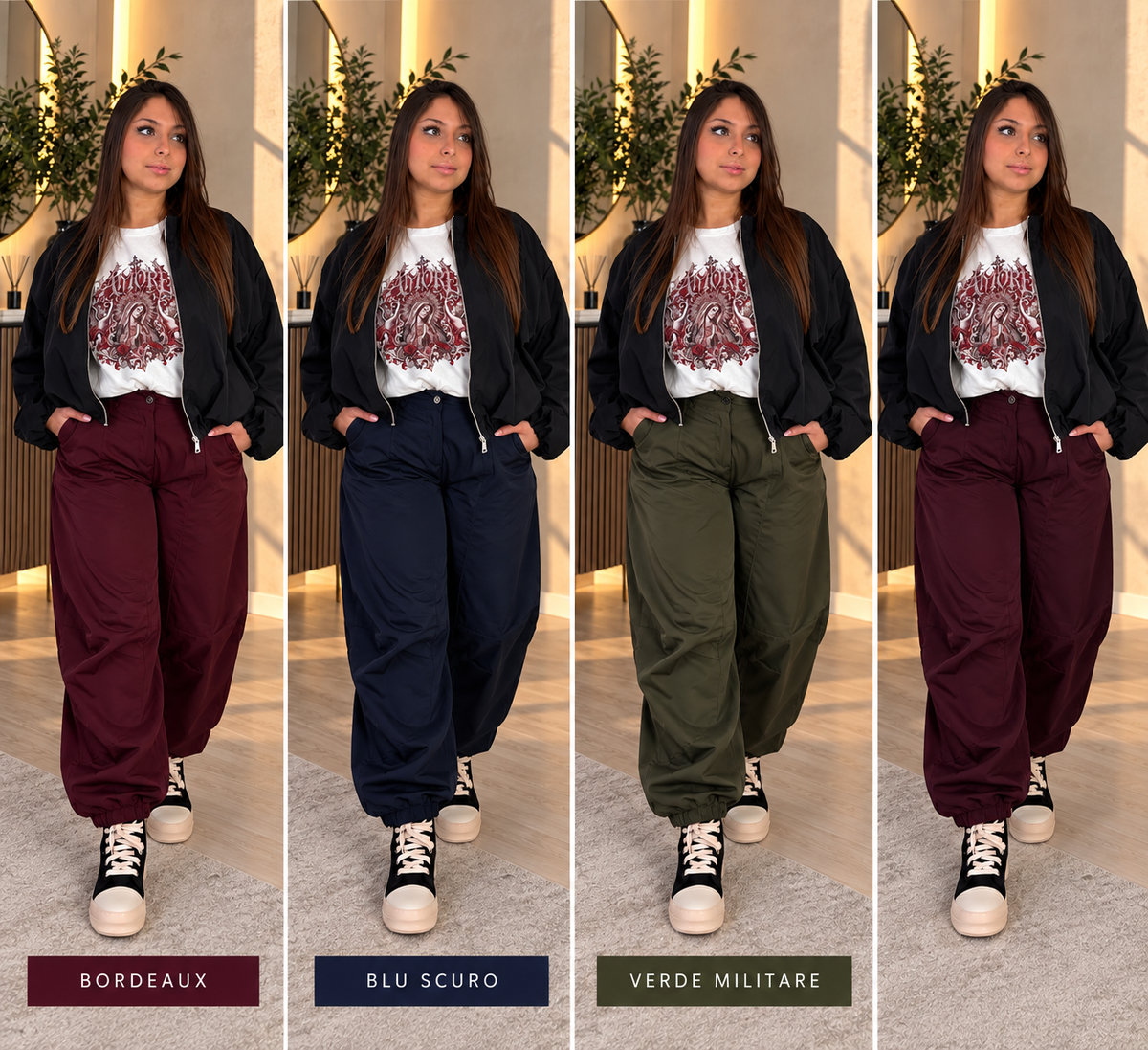Pantalone balloon con elastico giù tessuto tecno curvy art.31118