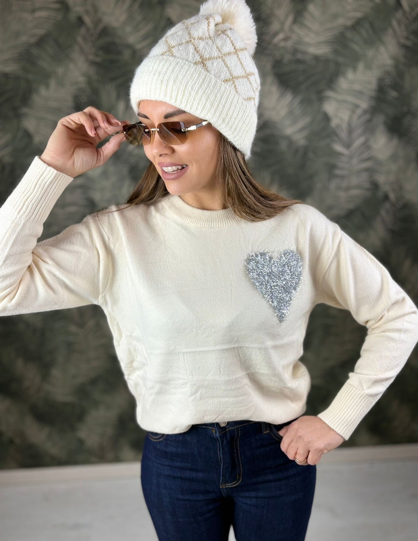 Cappello pon pon panna oro