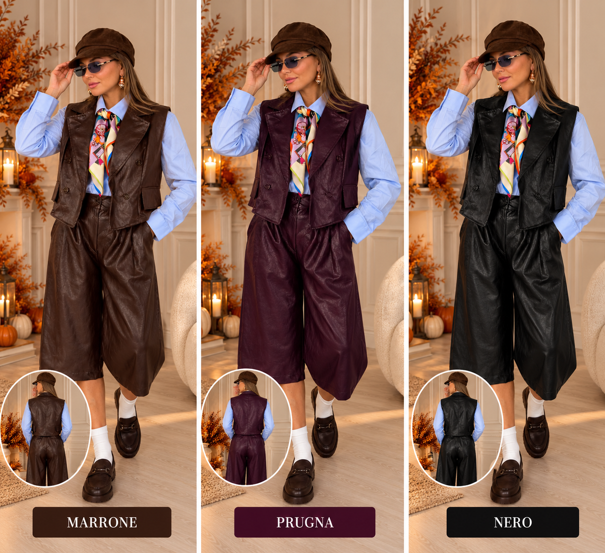 Coordset ecopelle con gilet doppio petto