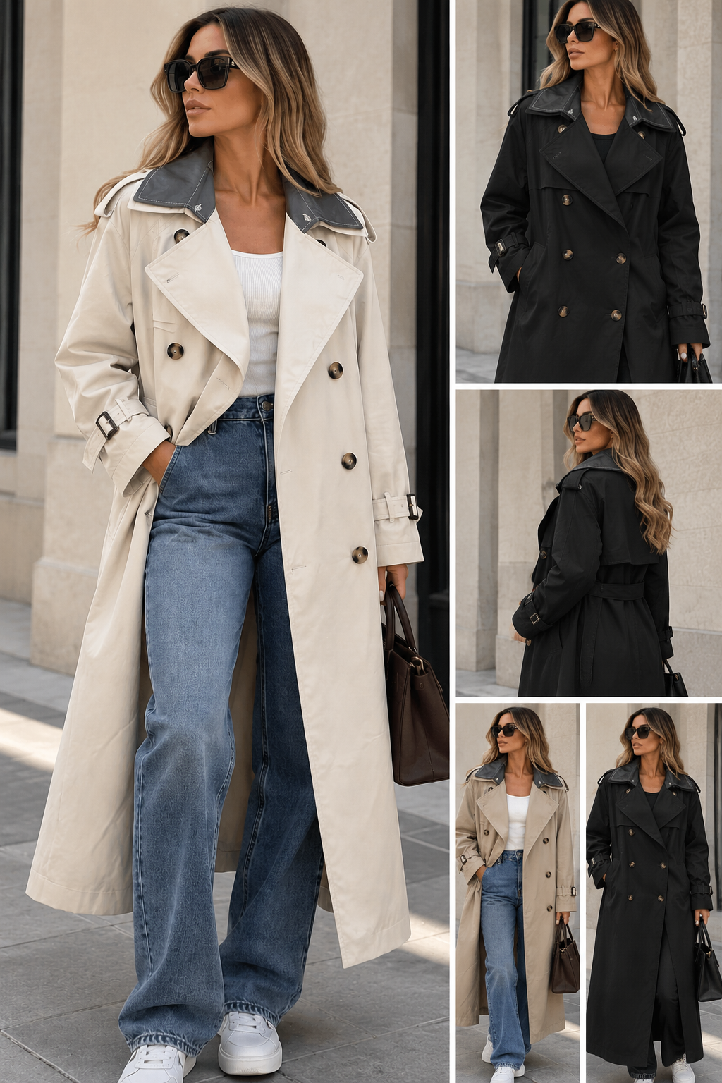 Trench doppio petto con colletto in pelle removibile art.G23-38