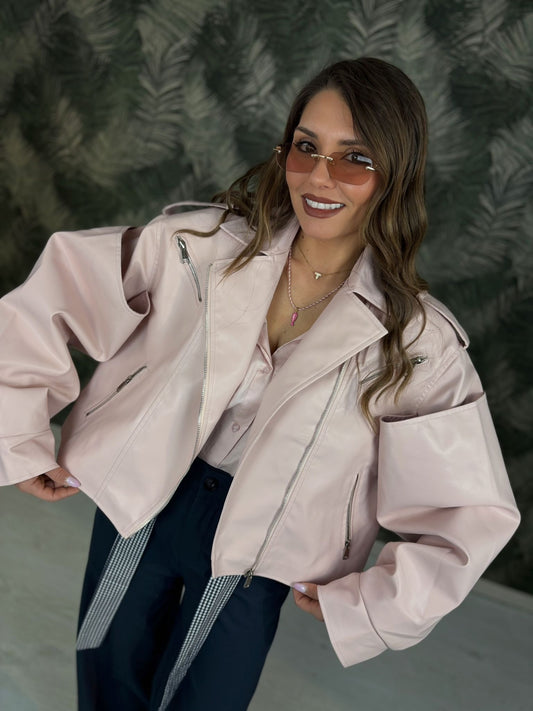 Giubbotto over eco-pelle con manica larga art.HMC3