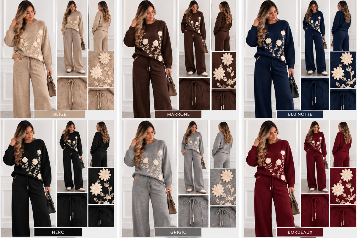 Coordinato in lana rasata fiorita art.Q5159