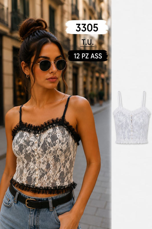 Top fiorellini e merletto art.3305