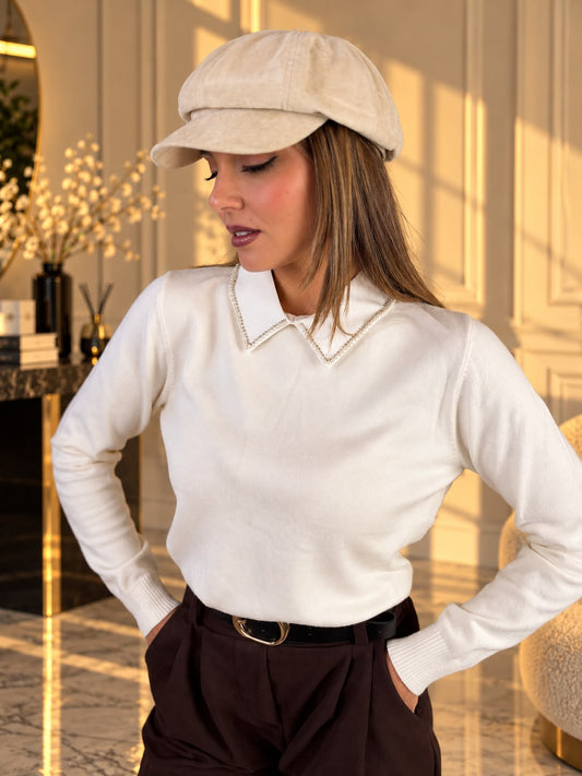 Maglioncino con colletto a camicia e perline art.G663