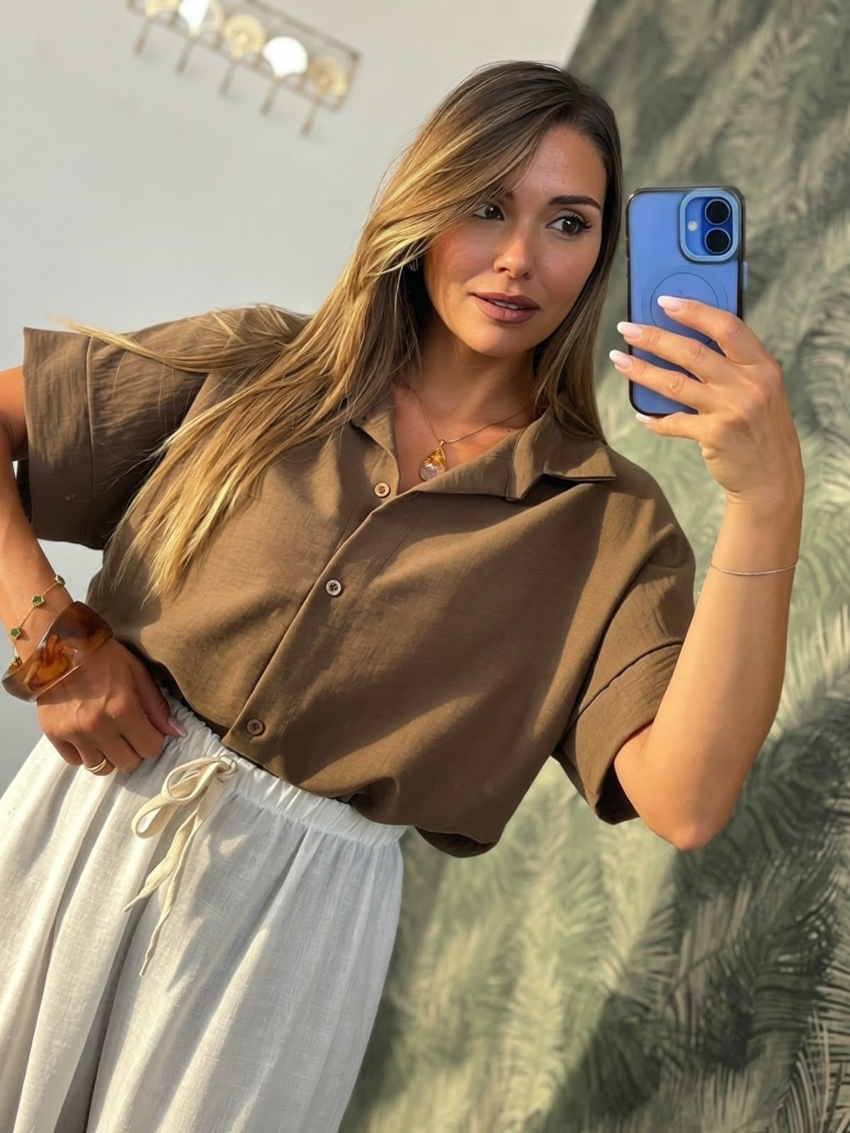 Camicia mezza manica in lino