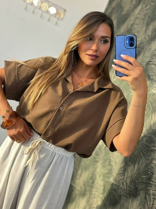 Camicia mezza manica in lino