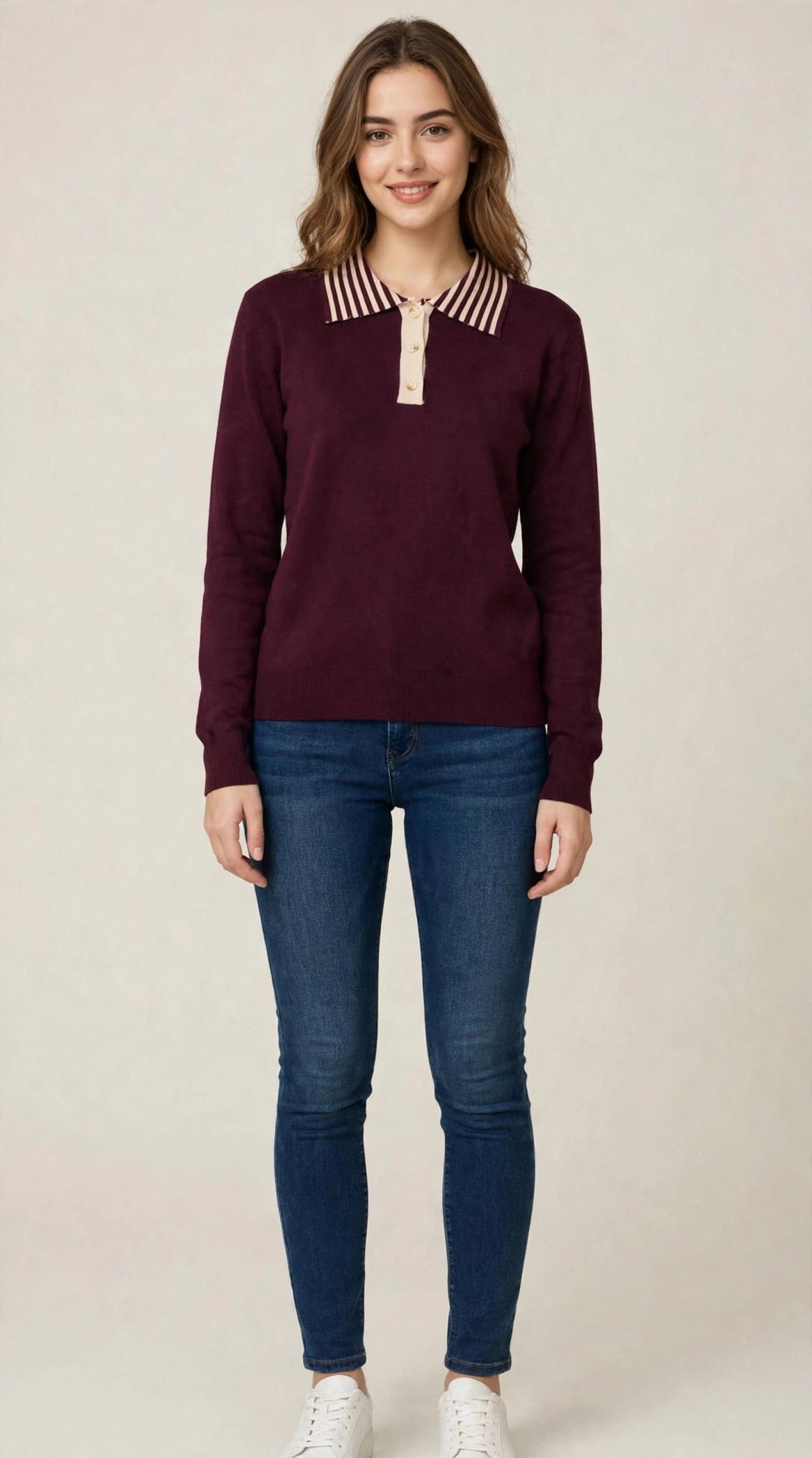 Pull con colletto a righe art-G 6922