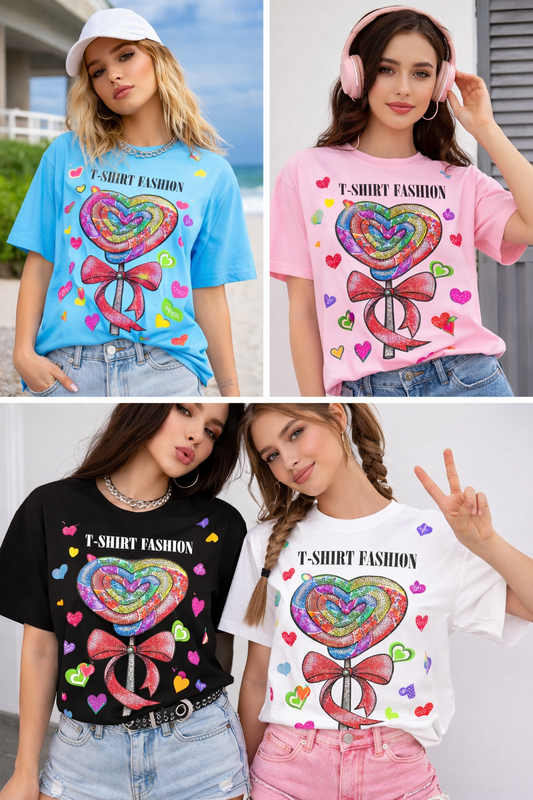 T-shirt cuore arcobaleno con strass art.1129