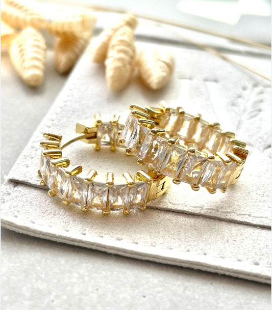 Set 3 paia cerchietti con zirconi rettangolari