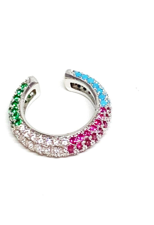 Set due pezzi Ear cuff con zirconi colorati base argento