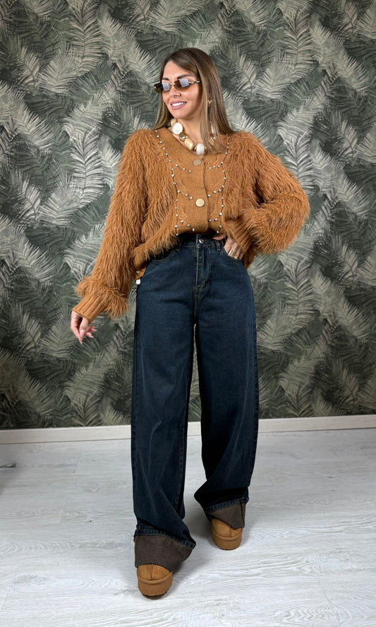 Cardigan peluche e strass