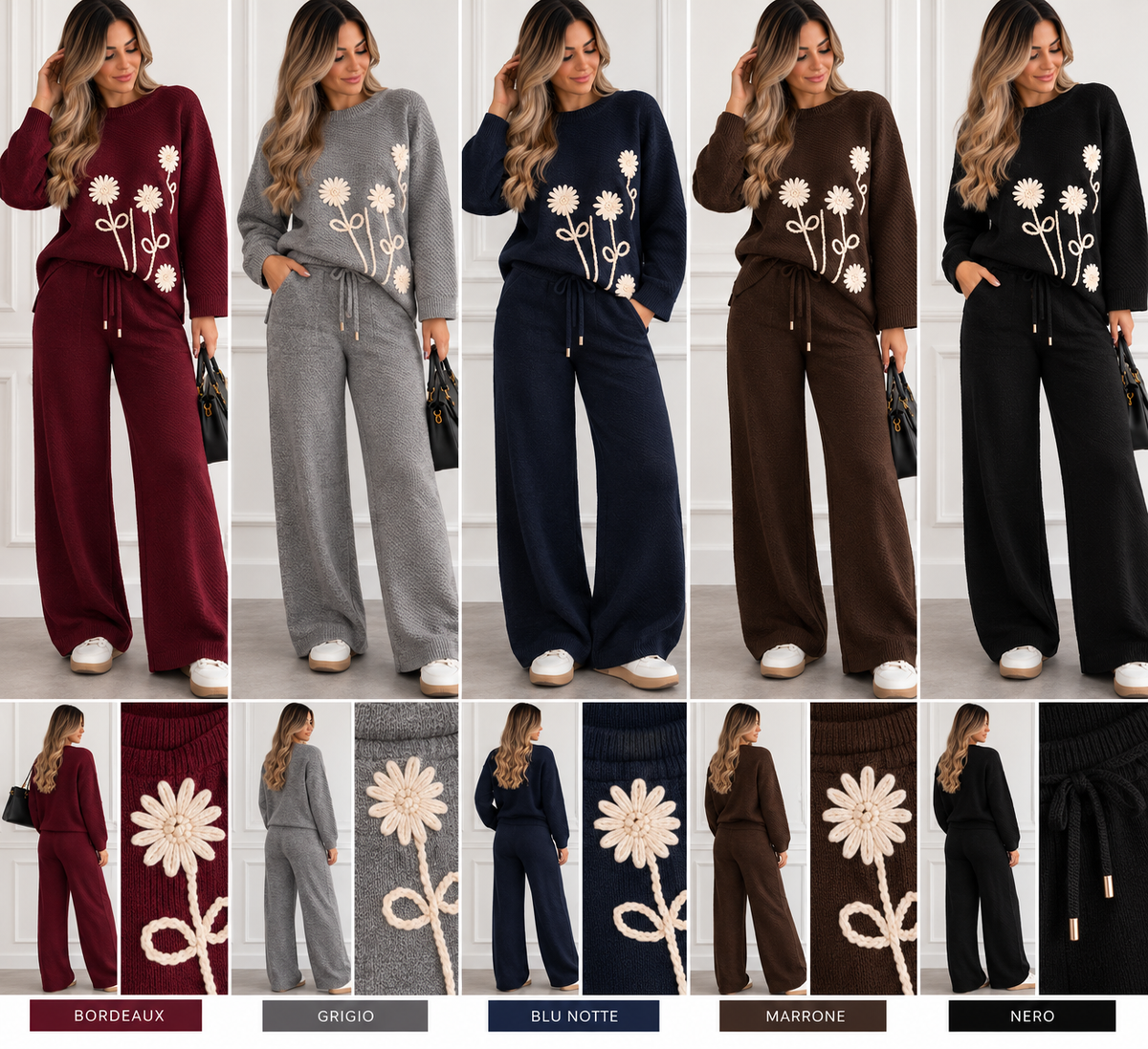 Coordinato lana rasata con fiori art.Q5160