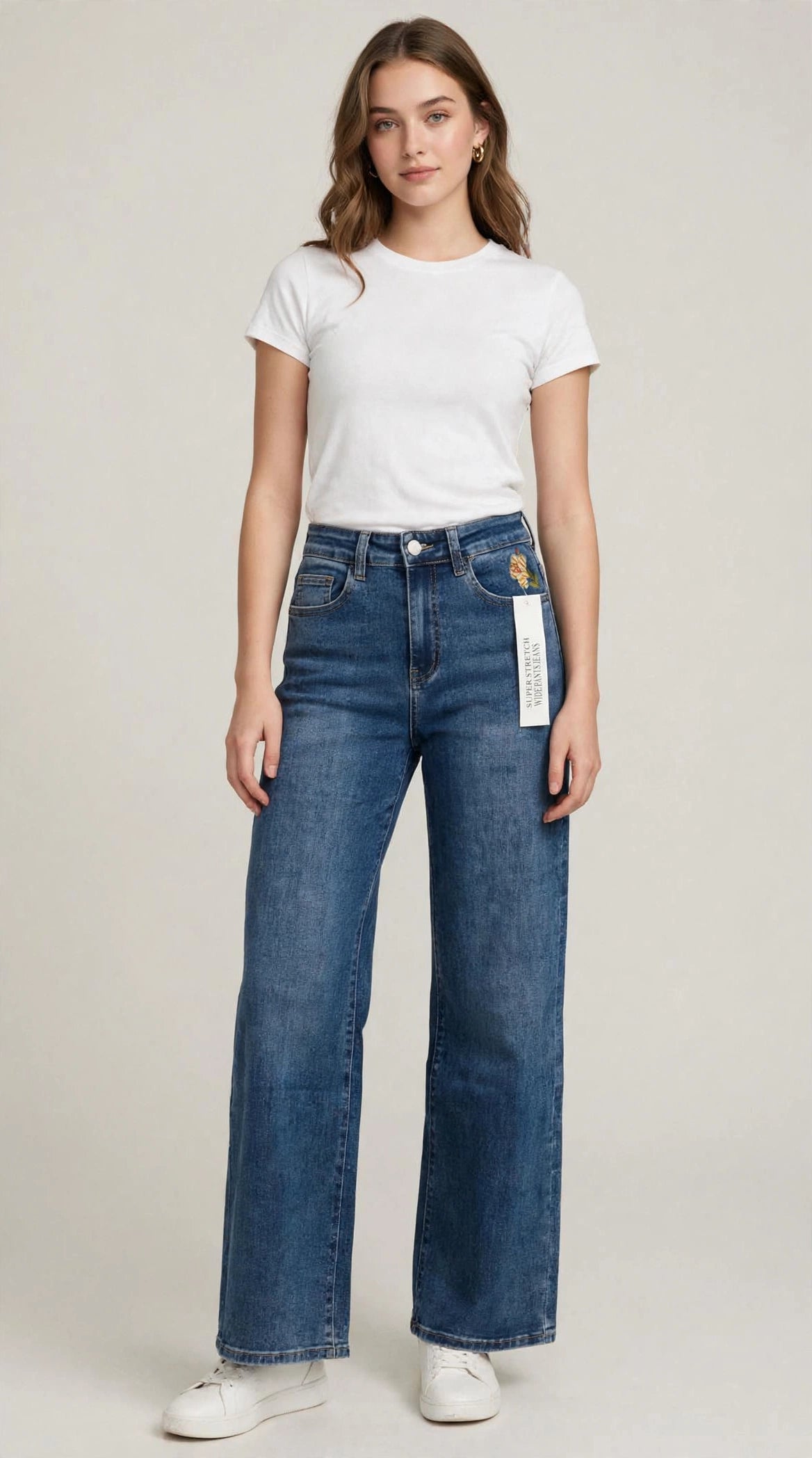 Jeans con ricamo fiore art- Wh-3663