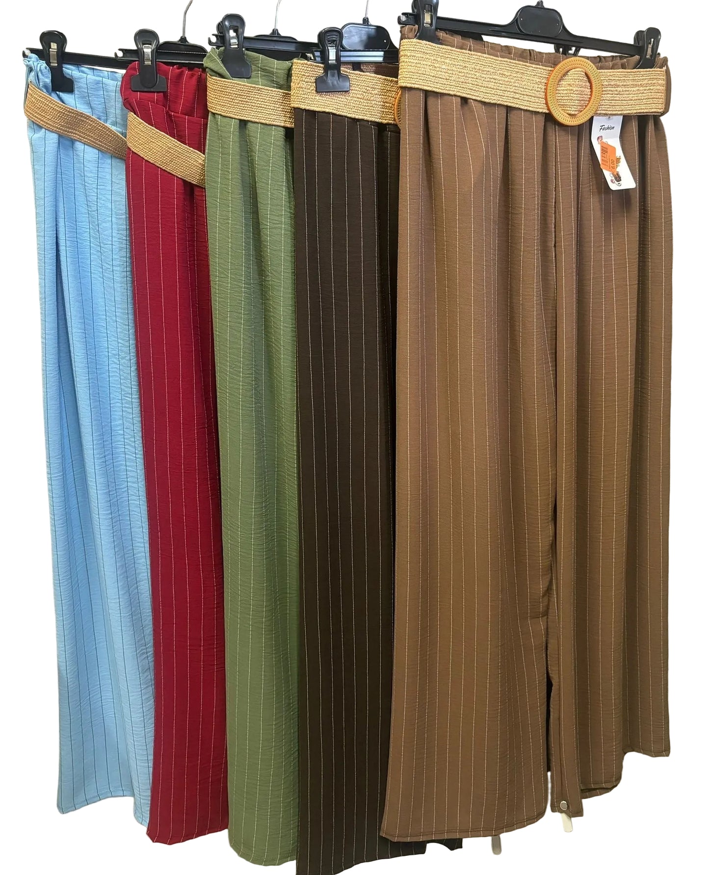 Pantalone curvy gessato con cintura
