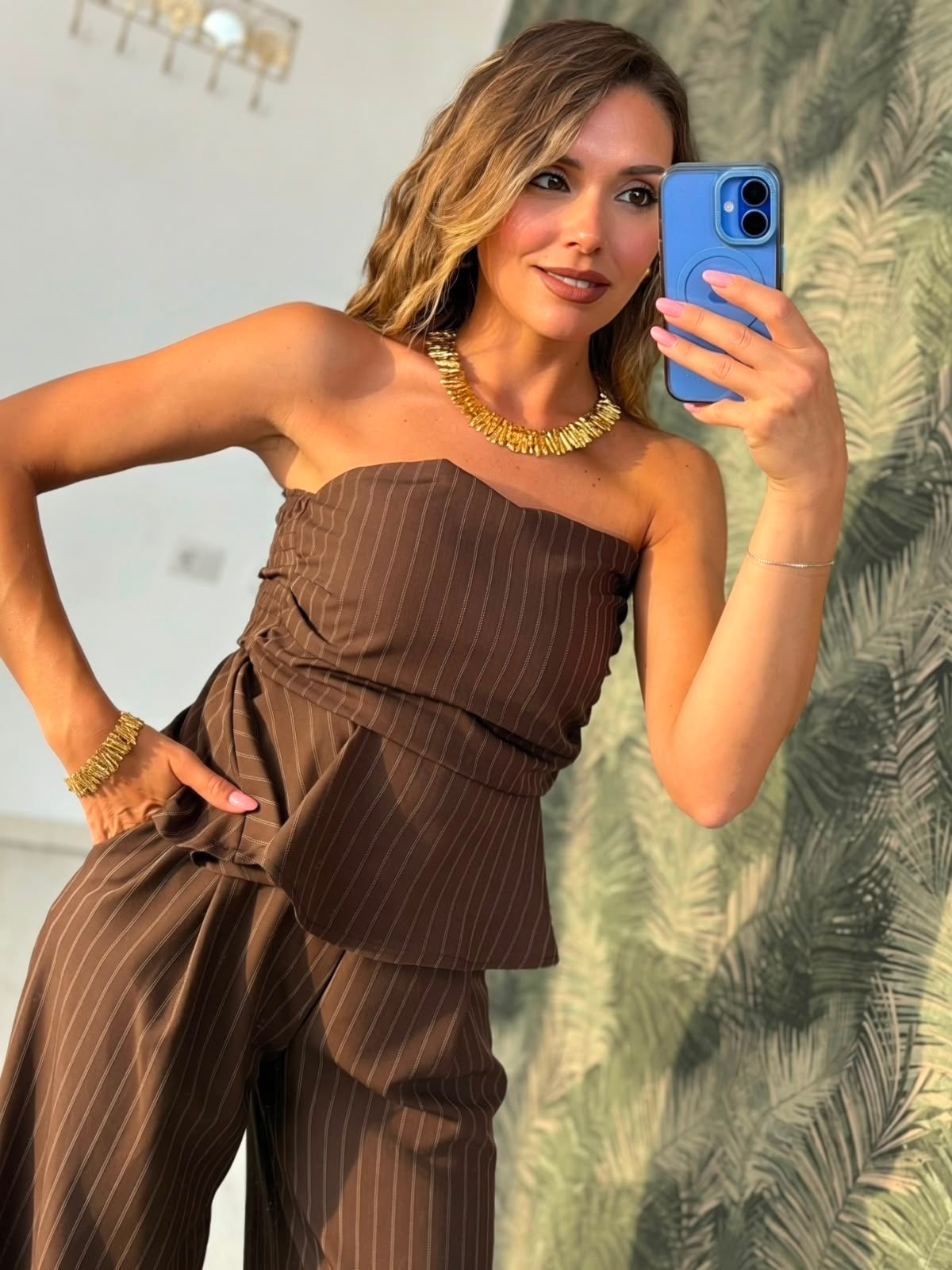 Coordset gessato top con voilá+pant