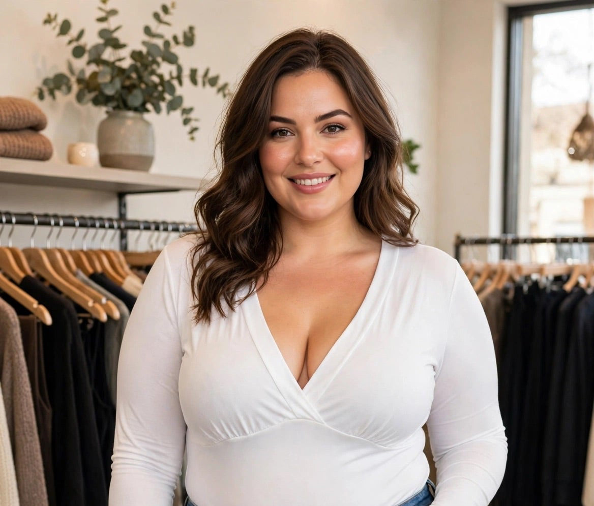 Body in licra scollo a v curvy con manica a guanto