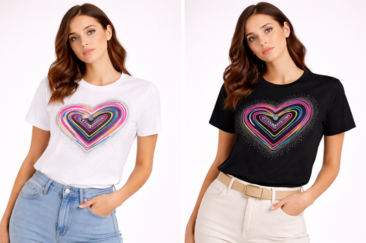 T-shirt cuore arcobaleno con strass art.MS-A690