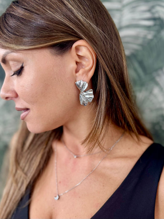 Orecchini a foglia in acciaio placcato argento