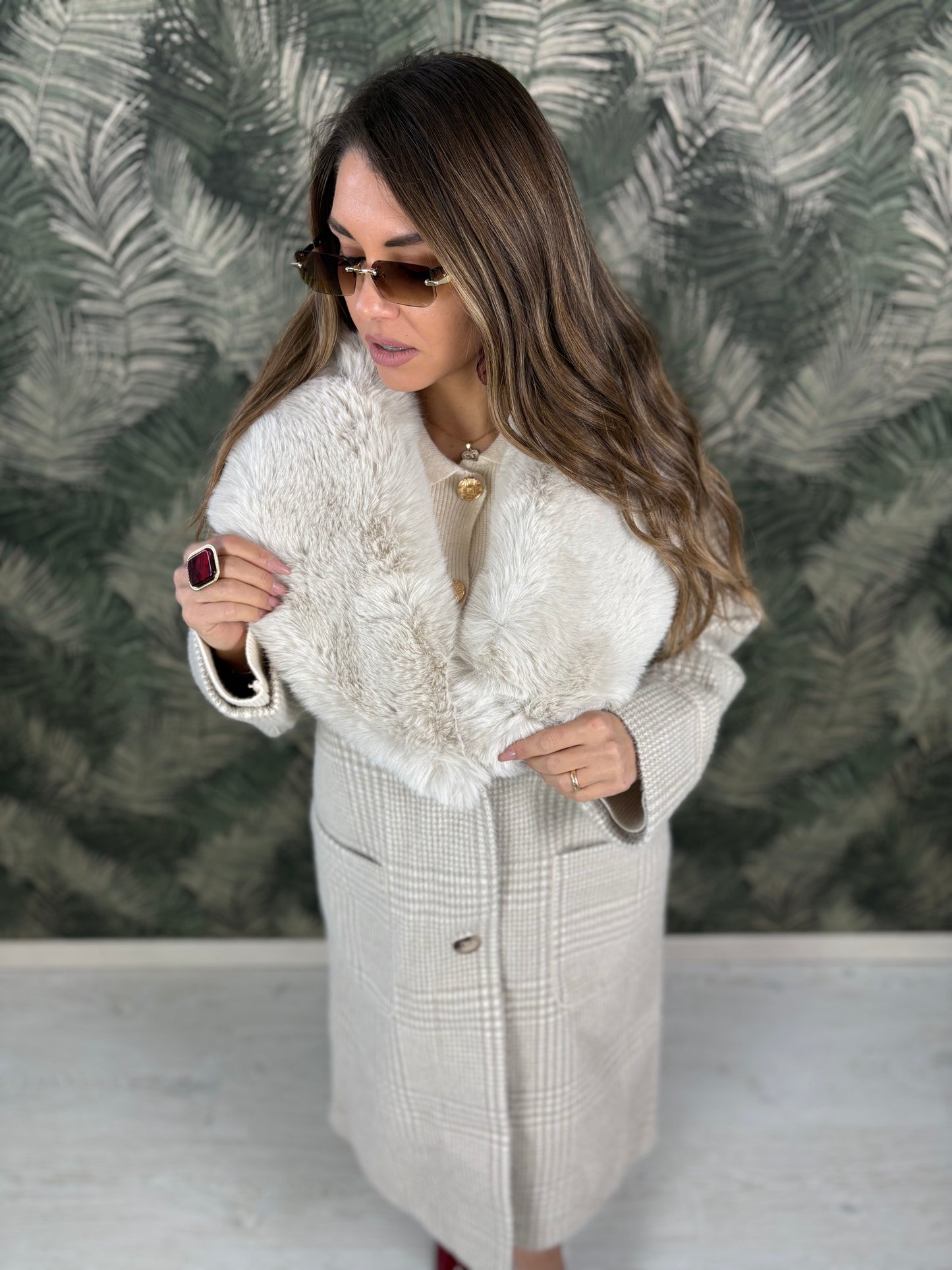 Cappottino quadri con pelliccia art.PJ.802