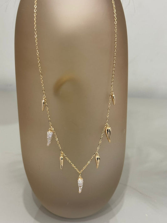 Collana Sció Sció con corni in acciaio con strass