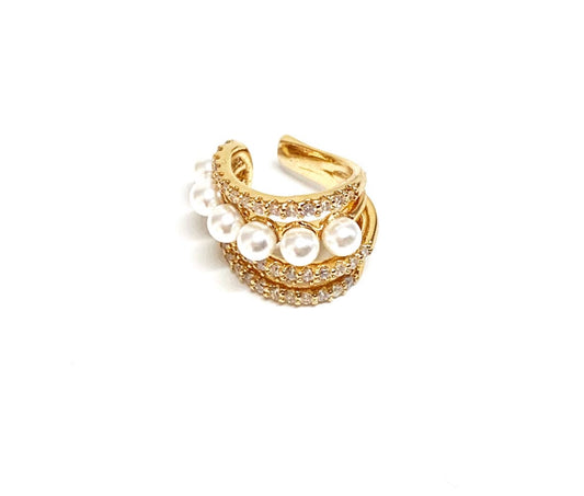 Orecchino ear cuff con perle e zirconi base oro