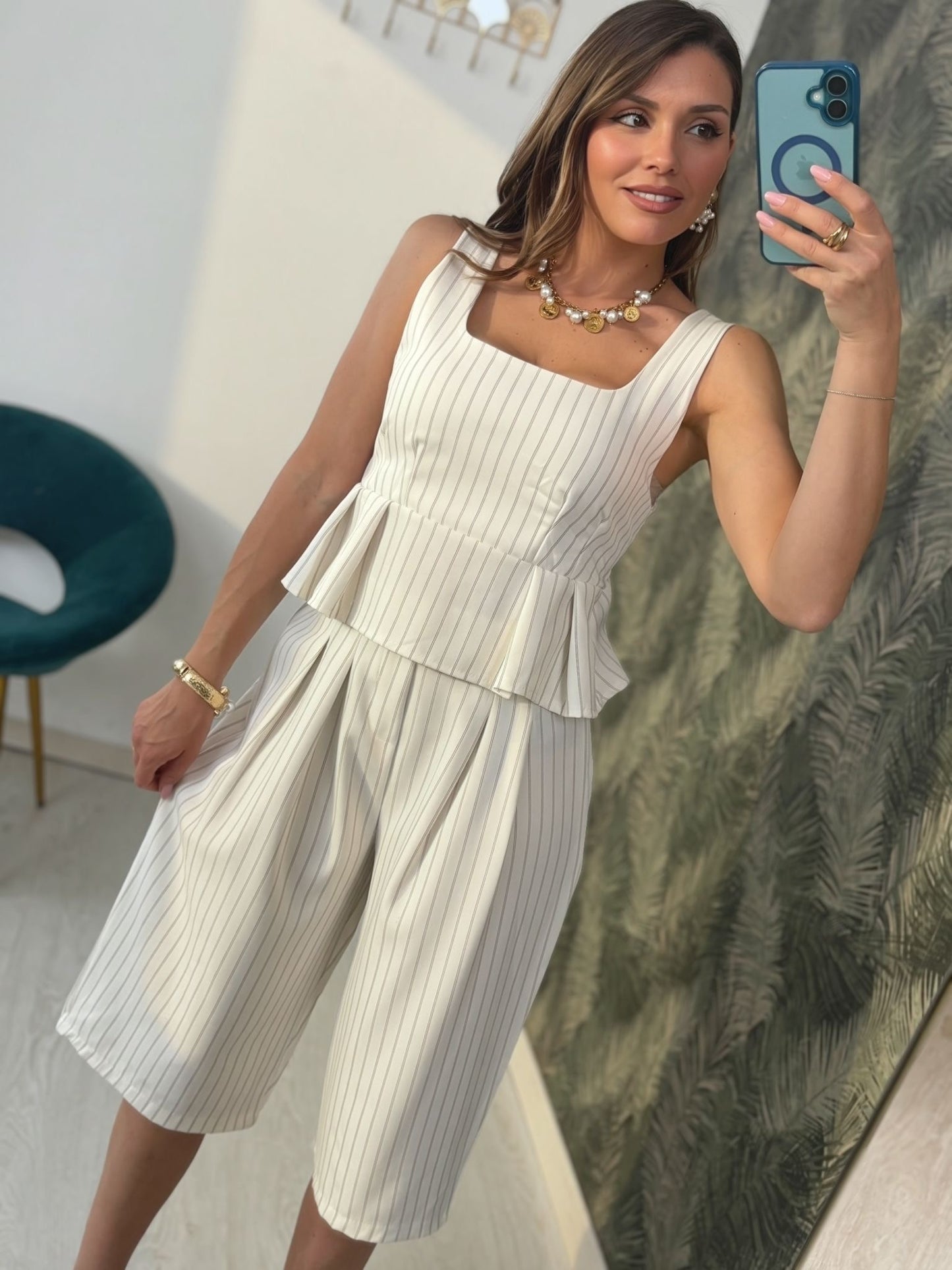 Coordset gessato top+bermuda