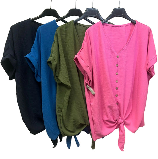 Camicia curvy con bottoncini e nodo