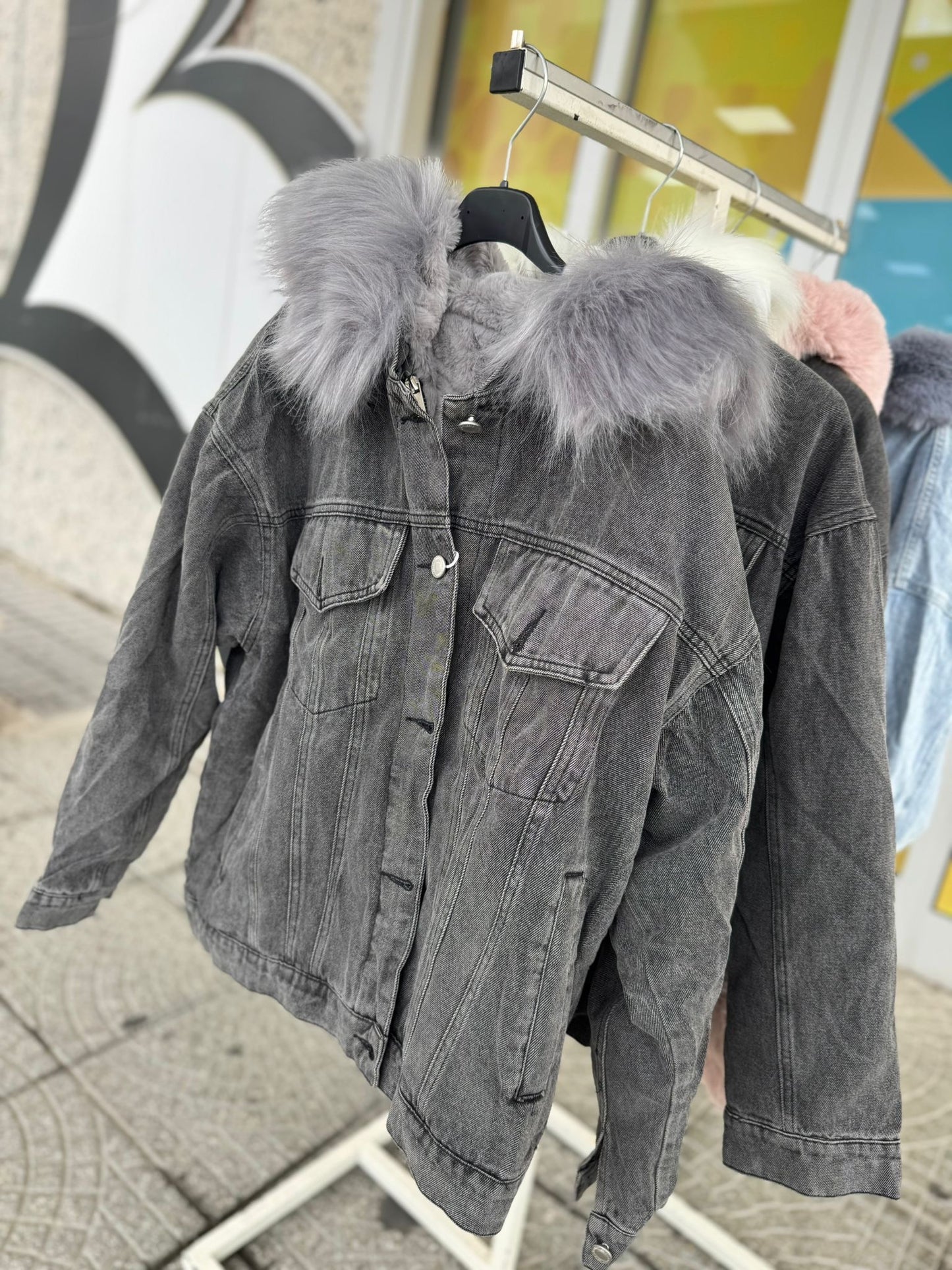 Giubbotto denim grigio con pelliccia art.G50-3 G50-7