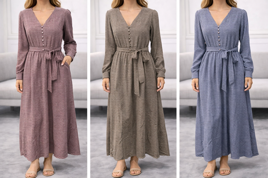 Dress fantasia scollo a V con bottoncini sul petto art.FG822