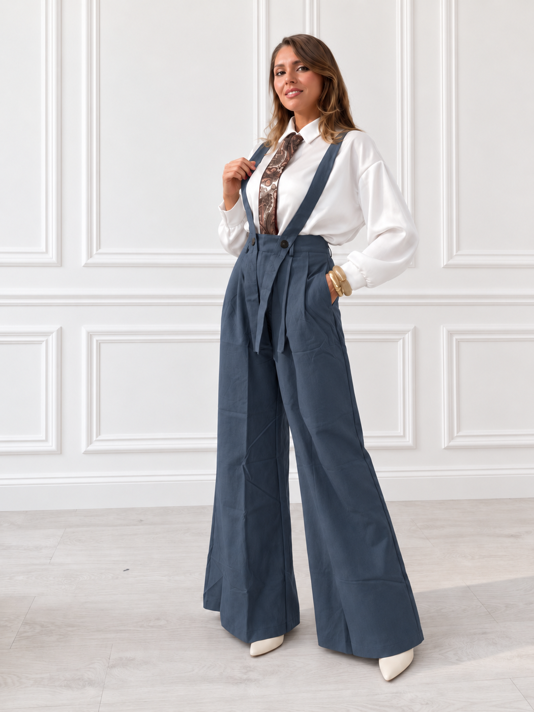 Pantalone a palazzo con bretelle art- xd1826