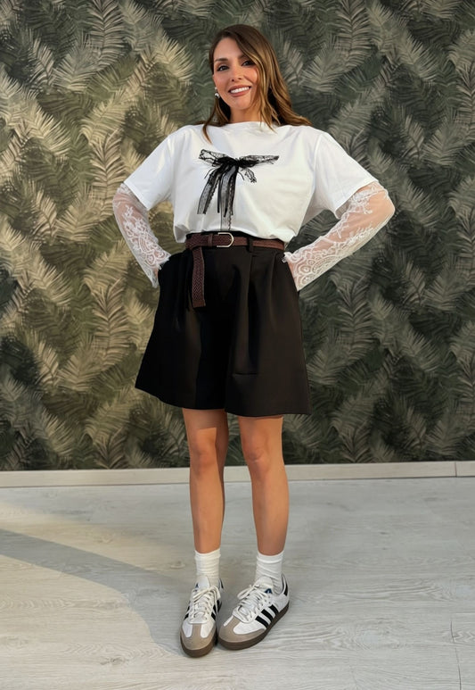 Maglia fiocco con manica velata