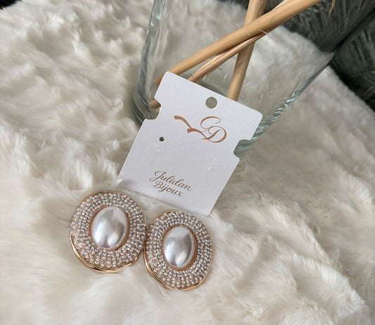 Orecchini a bottone con perle e strass (misura grande)