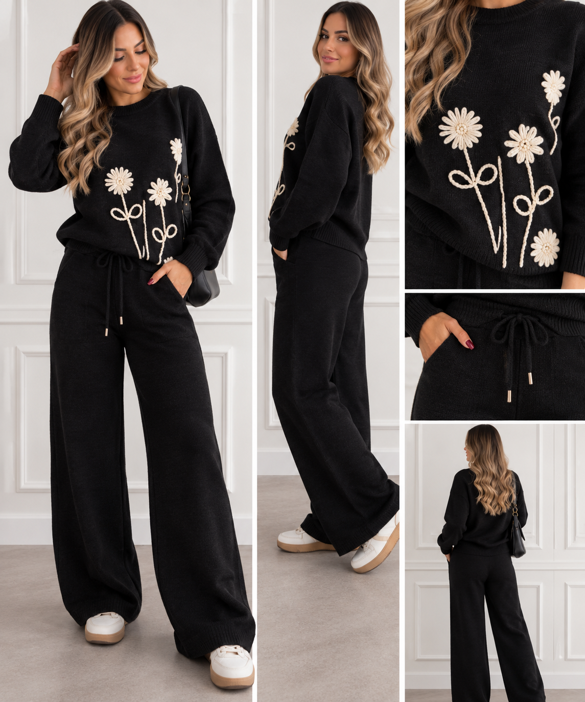 Coordinato lana rasata con fiori art.Q5160