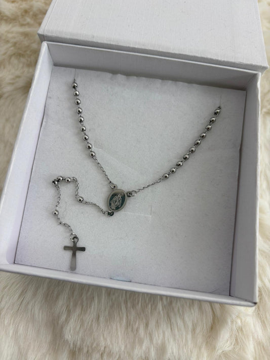 Collana rosario sottile base argento