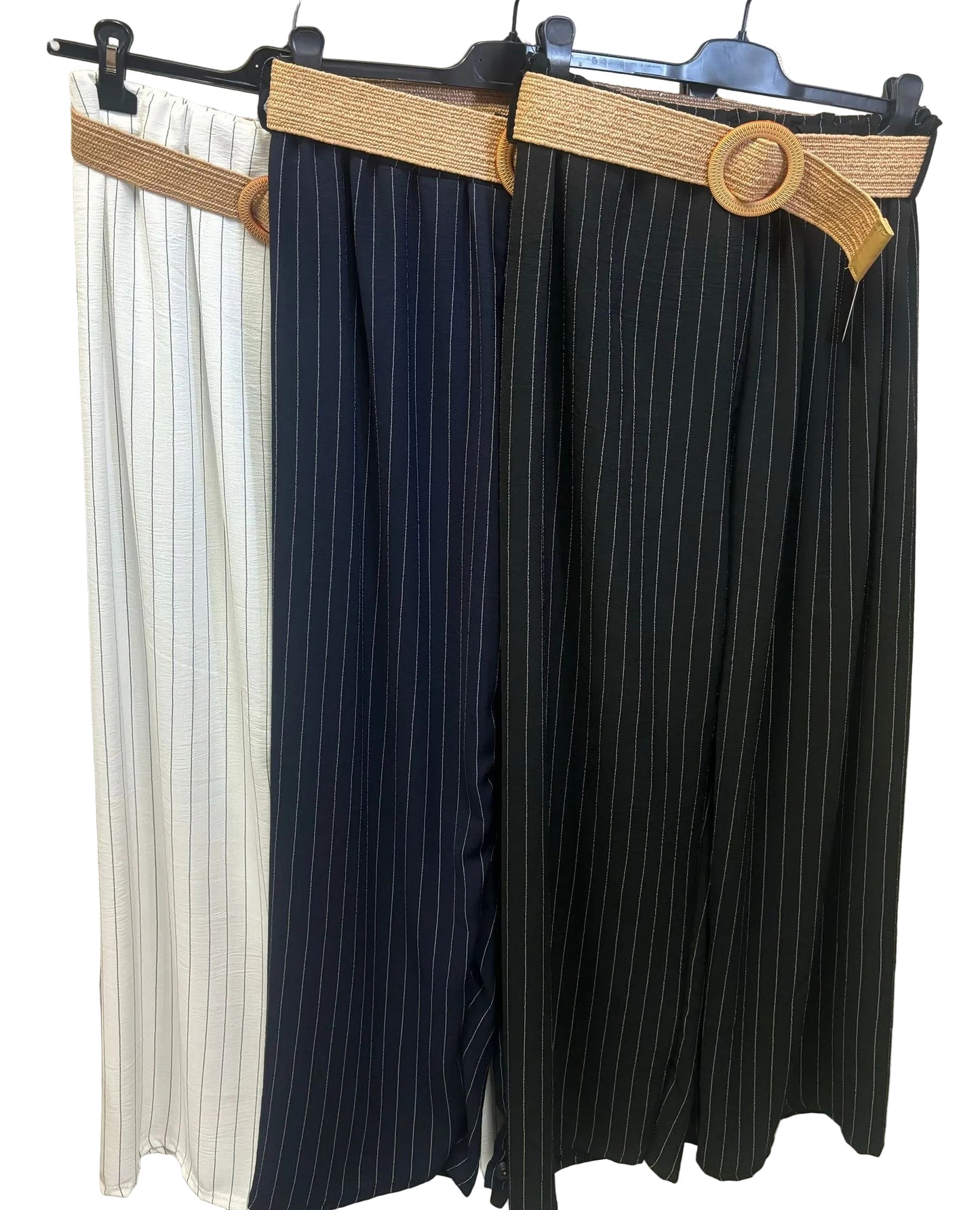 Pantalone curvy gessato con cintura