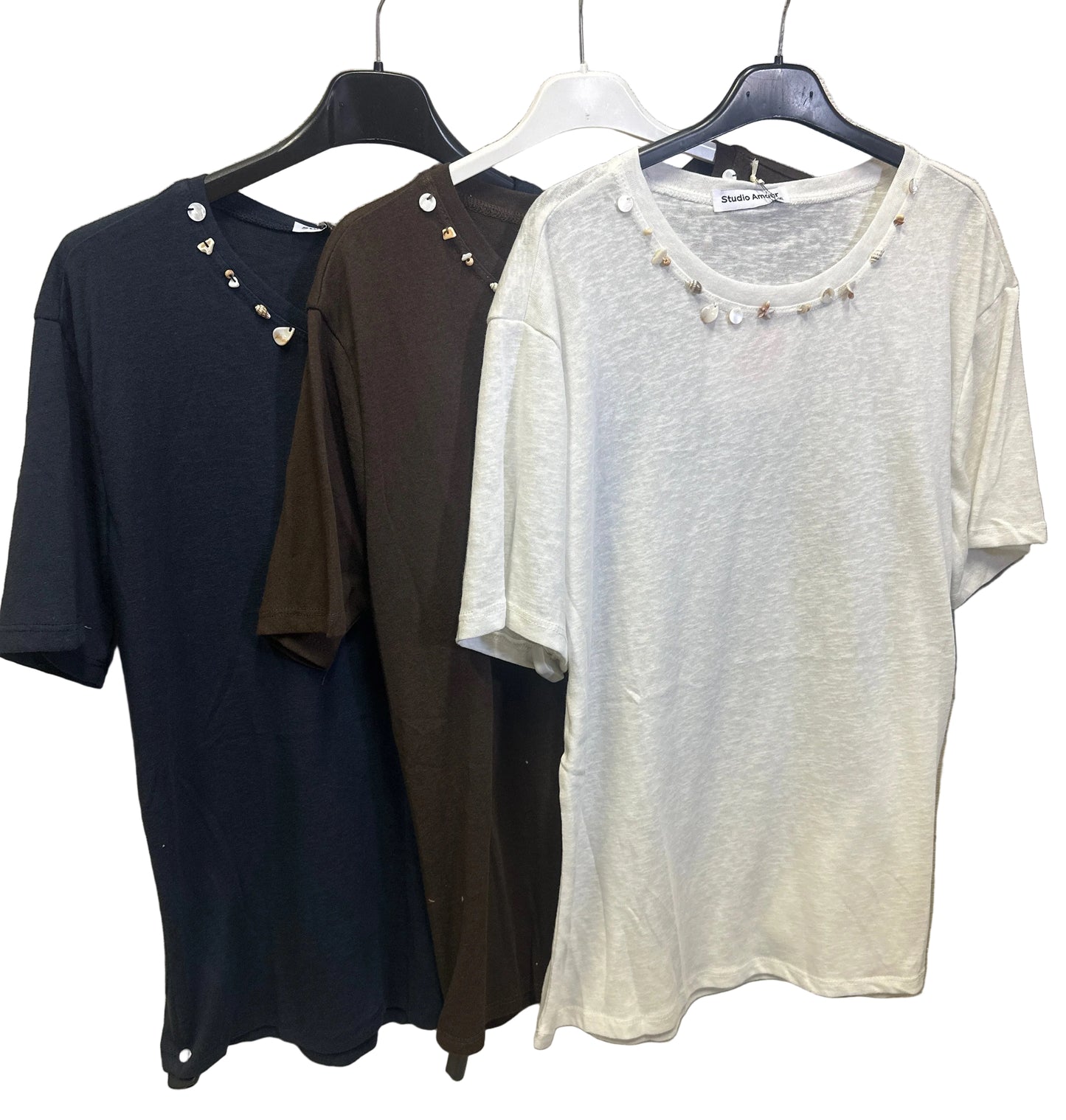 T-shirt misto lino con conchiglie art.XH2605