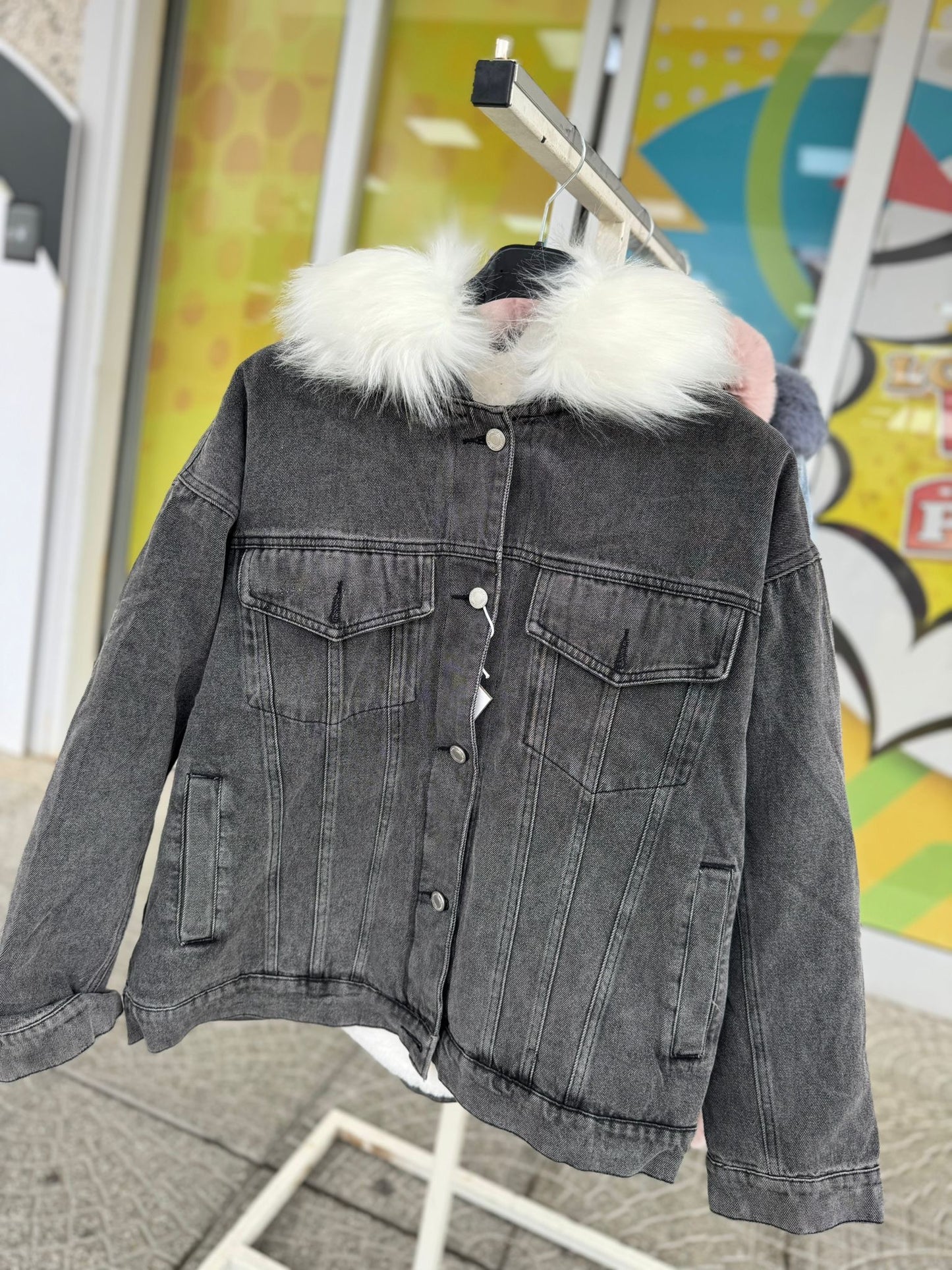 Giubbotto denim grigio con pelliccia art.G50-3 G50-7