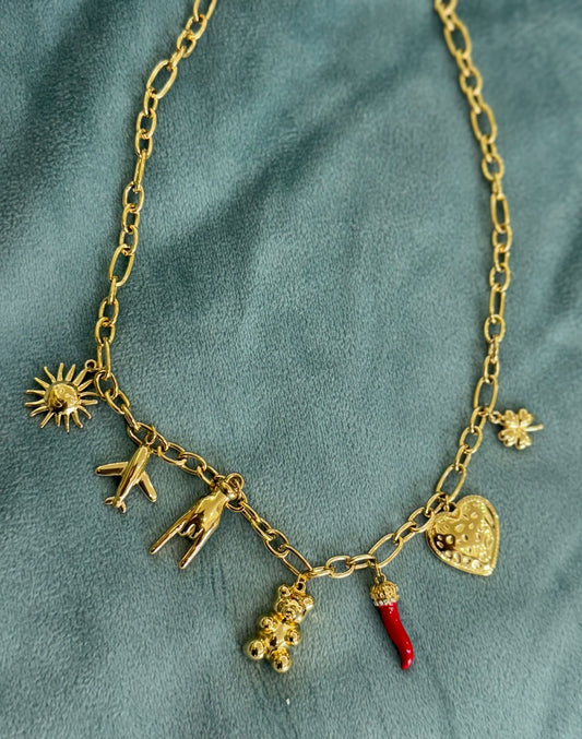 Collana Essense con charms in acciaio inossidabile con vari ciondoli fortunati