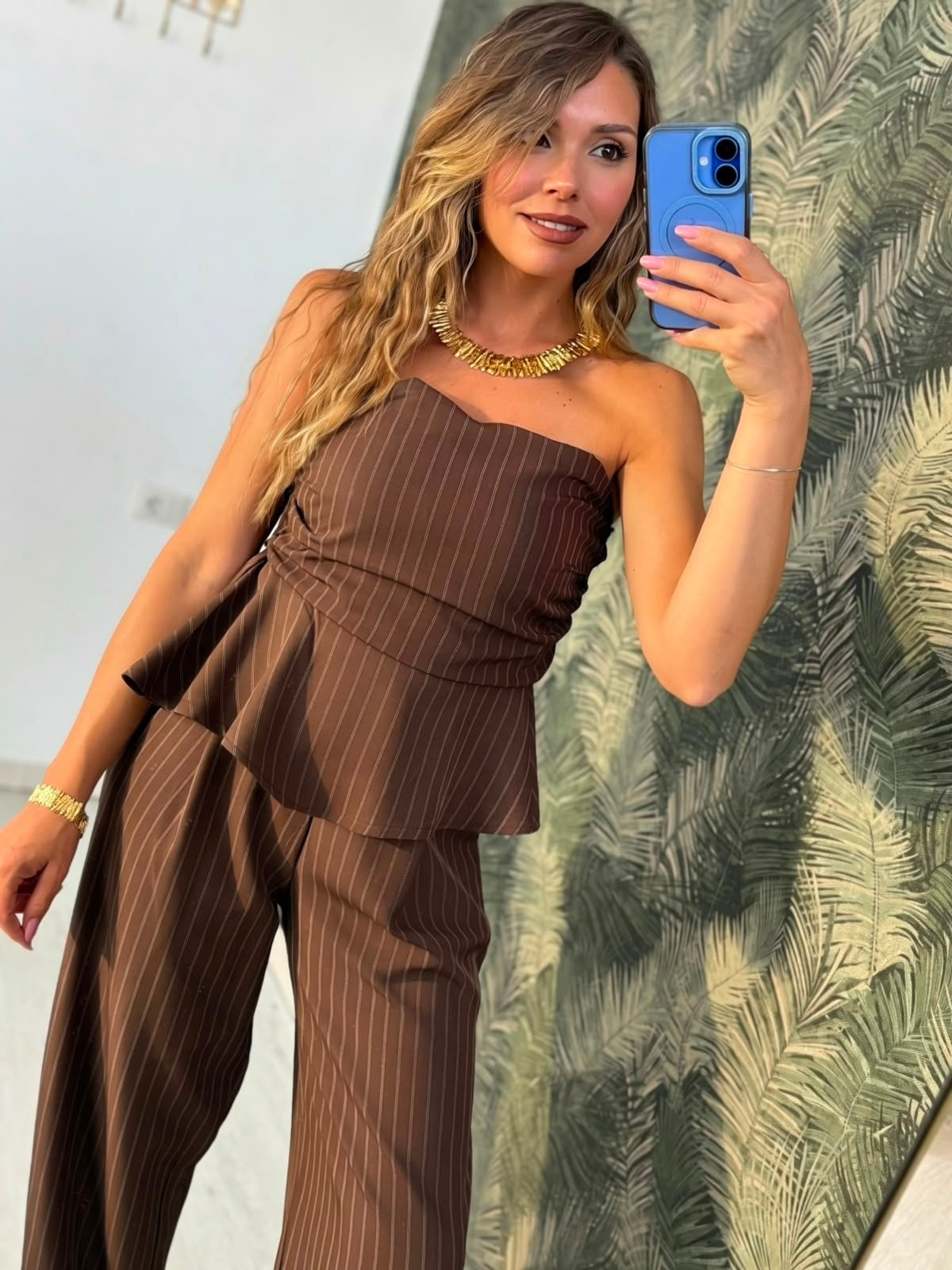 Coordset gessato top con voilá+pant
