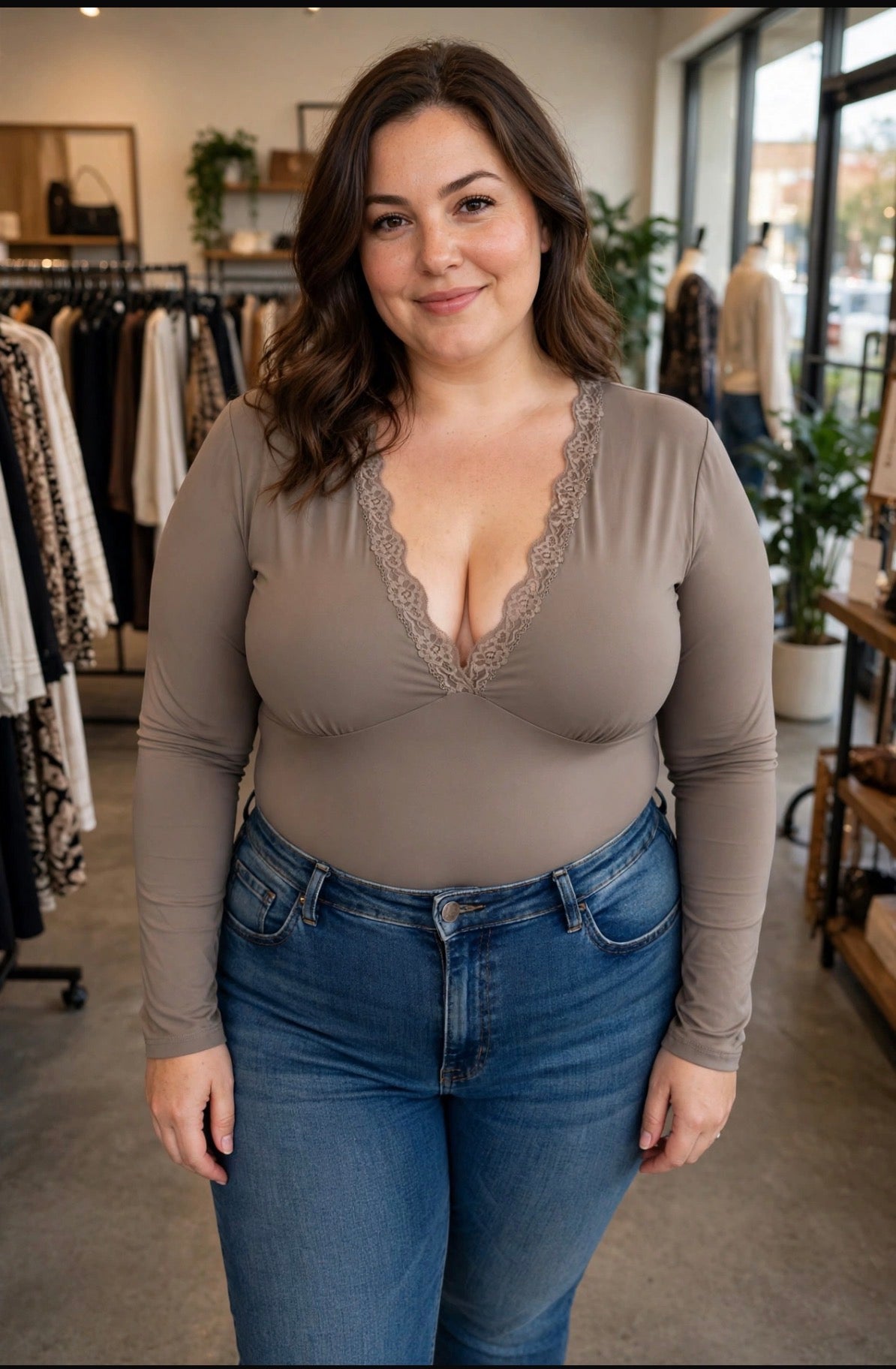 Body in licra curvy scollo a v ricamato