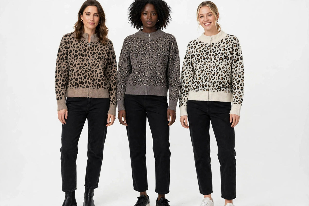 Cardigan animalier con zip