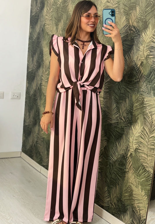 Coordset righe bi-color camicia nodo+pantalone