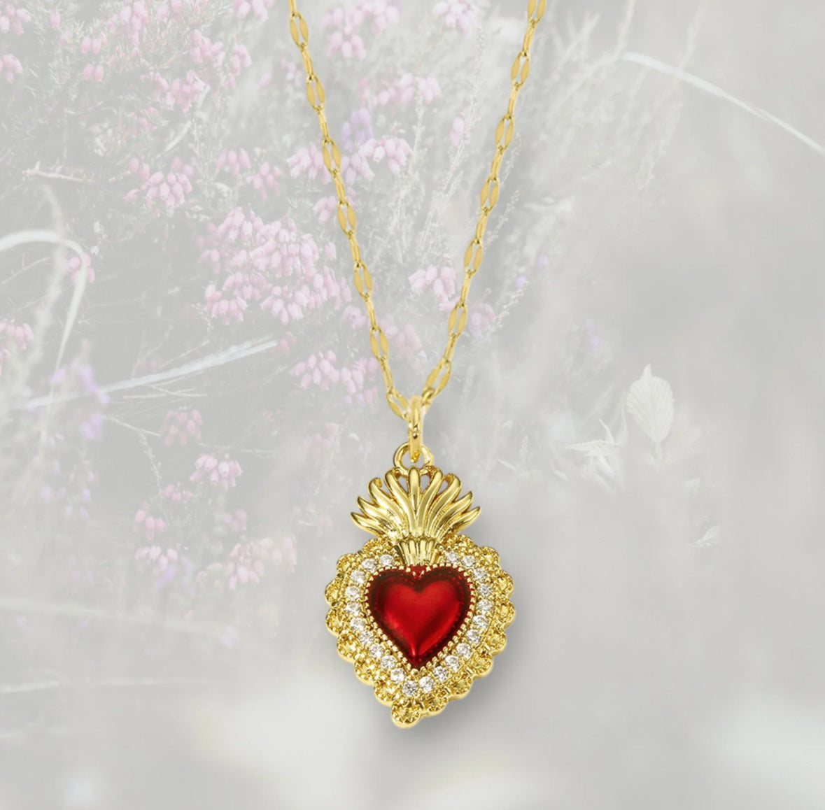 Collana cuore sacro base oro e cuore rosso promo