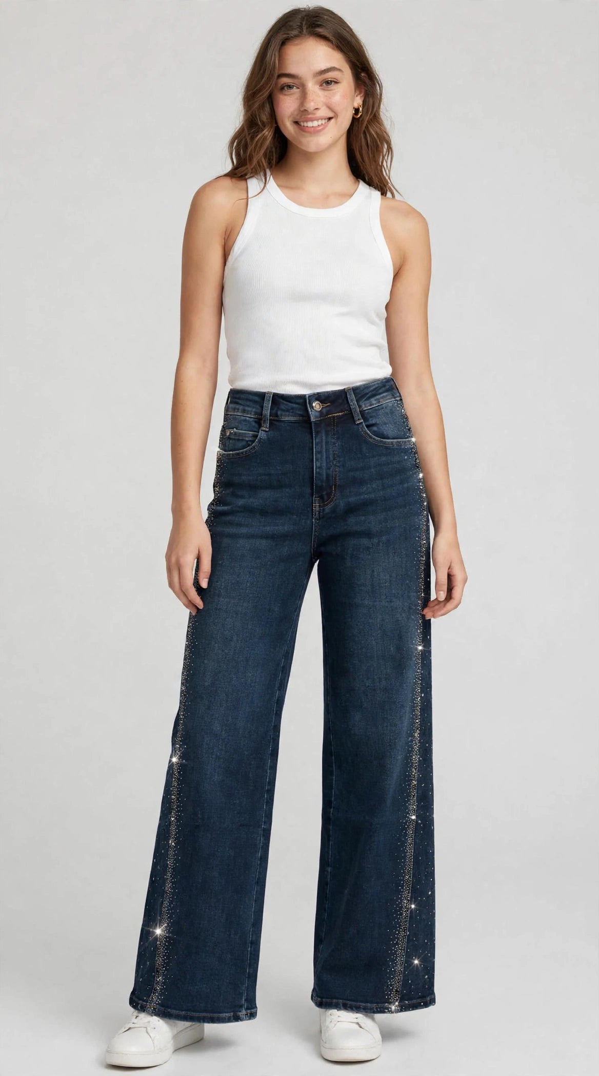 Jeans con banda strass art- wy7805d