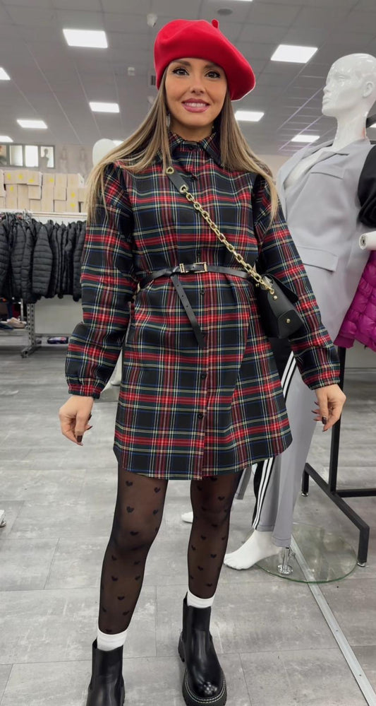 DRESS CAMICIA TARTAN CON CINTURA