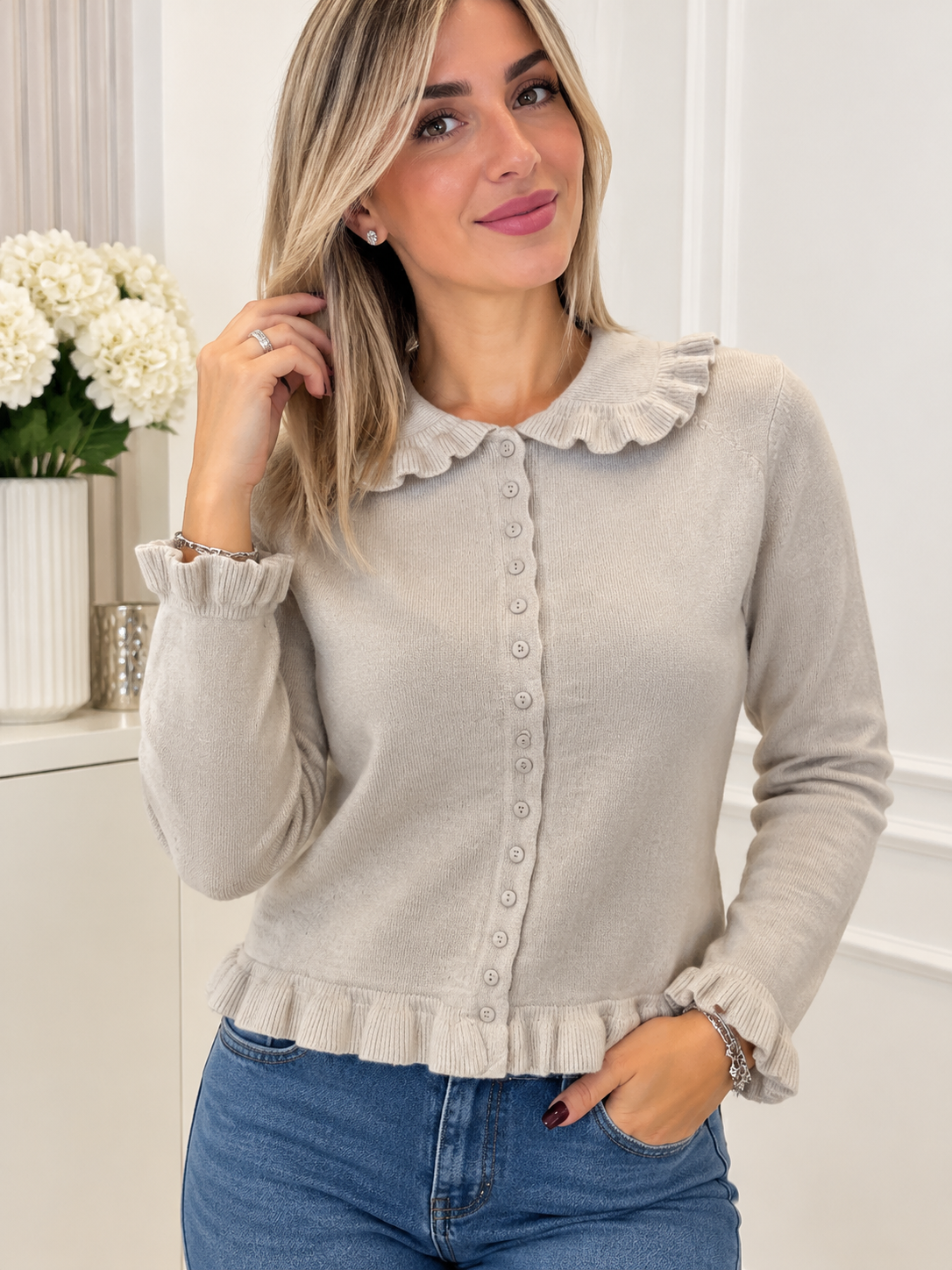 Cardigan con colletto rouches art.w2525
